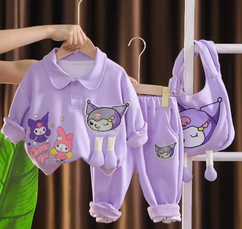 Mor Çantalı Kız Çocuk Takım Pamuklu Rahat Günlük Şıklık - MAKKA