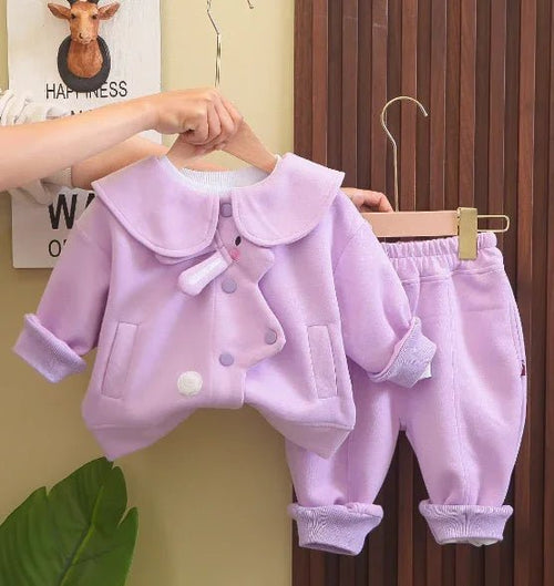 Mor Kız Çocuk 3 Parça Takım 1 - 6 Yaş Yumuşak Kumaş - MAKKA