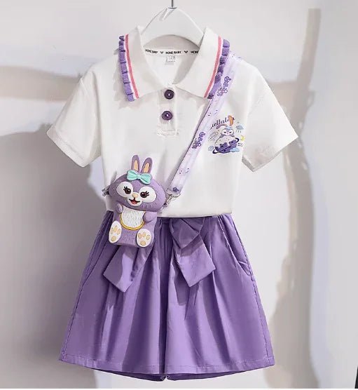 Mor Pamuklu Kız Çocuk Elbise ve Çanta Seti 4 - 8 Yaş - MAKKA