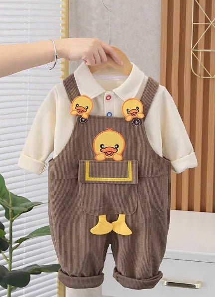 Önden Cepli Unisex Kahverengi Çocuk Tulum ve Sweatshirt Takım - MAKKA