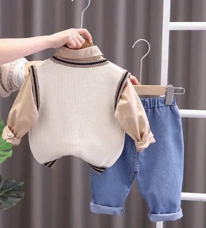 Pamuklu 3 Parçalı Erkek Çocuk Takım Sweatshirt Ceket Pantolon - MAKKA