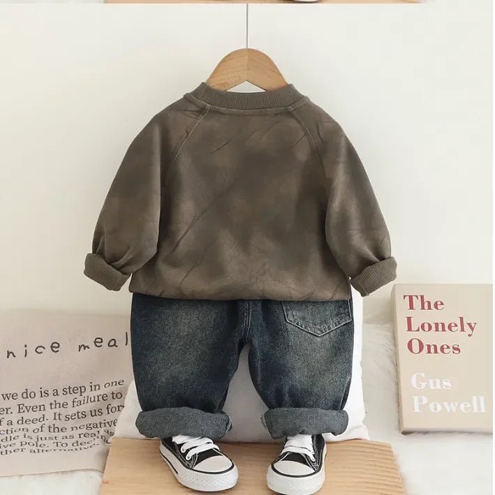 Pamuklu Baskılı Sweatshirt ve Eskitme Kot 2 Parça Takım - MAKKA