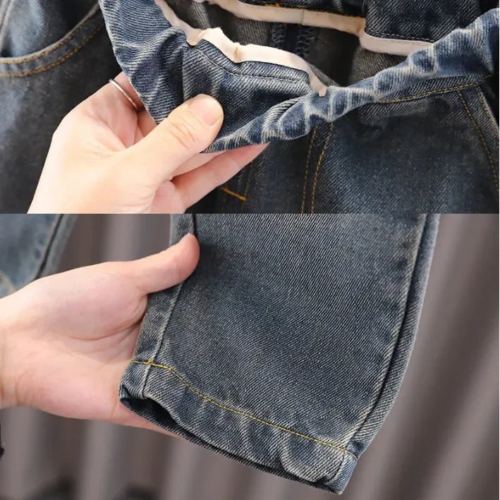 Pamuklu Baskılı Tişört Kareli Gömlek Denim Pantolon 3'lü Takım - MAKKA