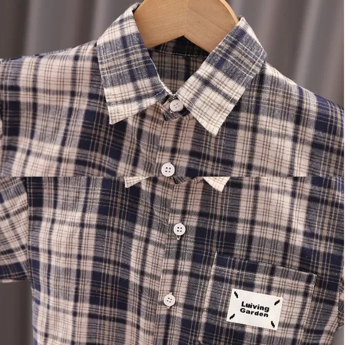 Pamuklu Baskılı Tişört Kareli Gömlek Denim Pantolon 3'lü Takım - MAKKA