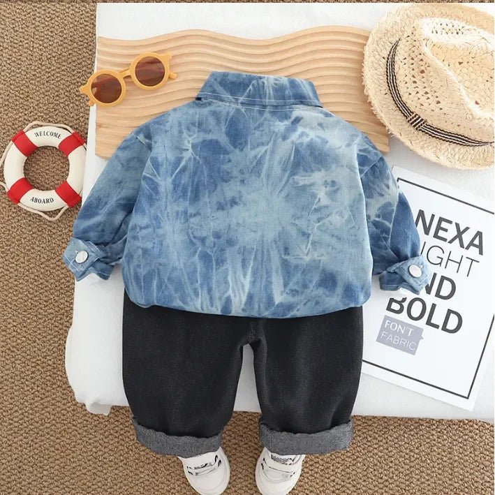 Pamuklu Baskılı Tişörtlü Kot Gömlekli 3 Parça Erkek Çocuk Takım - MAKKA