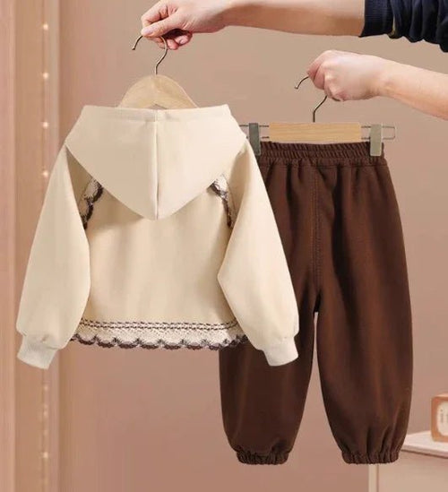 Pamuklu Beyaz Kahverengi Kız Çocuk Alt - Üst Takım 2 - 7 Yaş - MAKKA