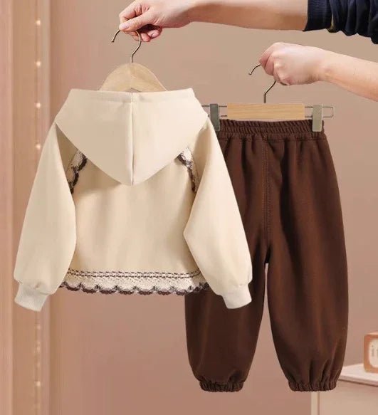 Pamuklu Beyaz Kahverengi Kız Çocuk Alt - Üst Takım 2 - 7 Yaş - MAKKA