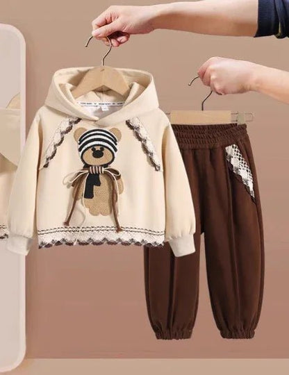 Pamuklu Beyaz Kahverengi Kız Çocuk Alt - Üst Takım 2 - 7 Yaş - MAKKA