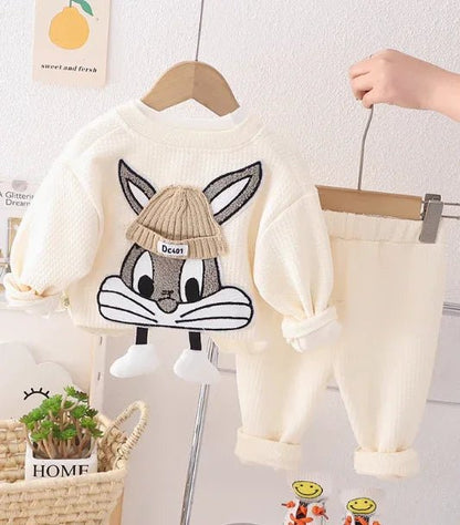 Pamuklu Beyaz Kız Çocuk Takım Uzun Kollu Rahat Kesim - MAKKA