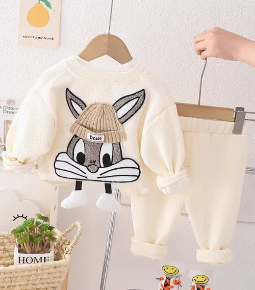 Pamuklu Beyaz Kız Çocuk Takım Uzun Kollu Rahat Kesim - MAKKA