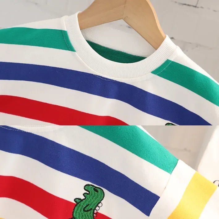 Pamuklu Çizgili 3 Parça Dinozor Çantalı Çocuk Takımı 1 - 5 Yaş - MAKKA