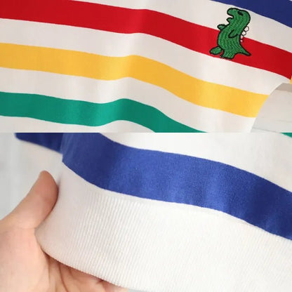 Pamuklu Çizgili 3 Parça Dinozor Çantalı Çocuk Takımı 1 - 5 Yaş - MAKKA