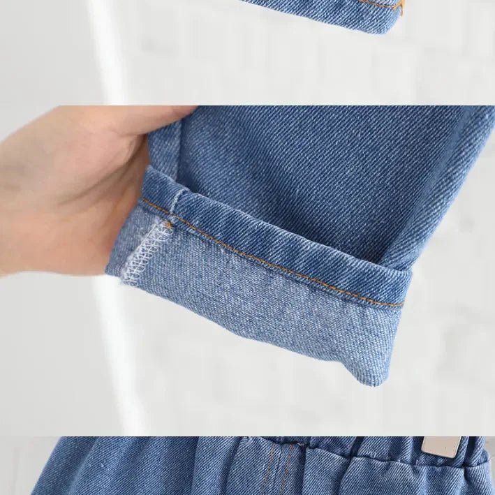 Pamuklu Çizgili Üst, Esnek Kot Pantolon ve Dinozor Çantalı Takım - MAKKA