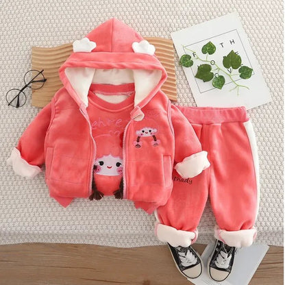 Peluş Astarlı Kapüşonlu 3 Parça Kız Çocuk Kış Takımı - MAKKA