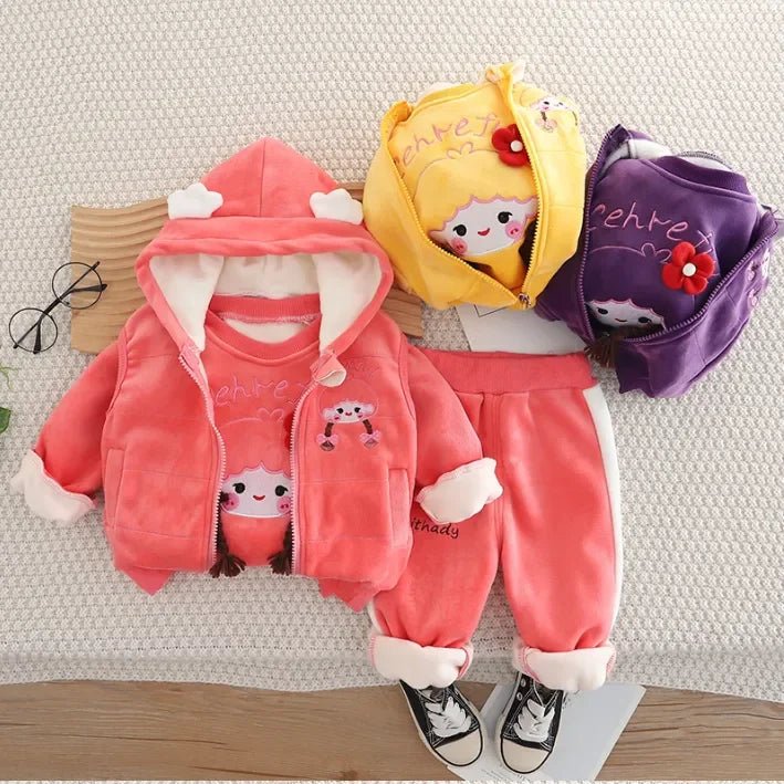 Peluş Astarlı Kapüşonlu 3 Parça Kız Çocuk Kış Takımı - MAKKA