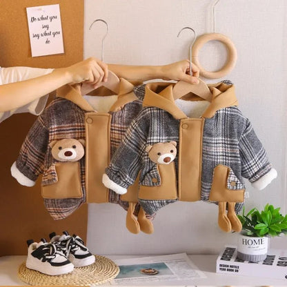 Peluş Astarlı Kapüşonlu Ayıcık Cepli Çocuk Ceket 1 - 5 Yaş - MAKKA