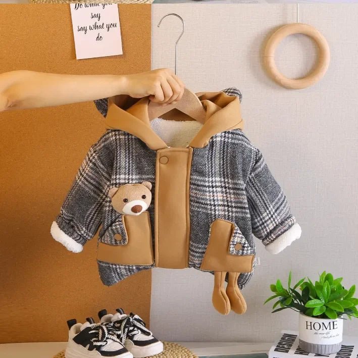 Peluş Astarlı Kapüşonlu Ayıcık Cepli Çocuk Ceket 1 - 5 Yaş - MAKKA