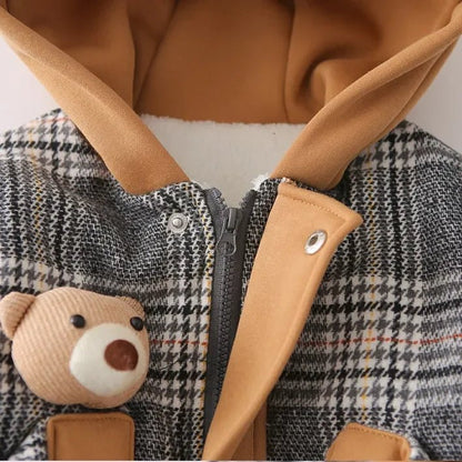 Peluş Astarlı Kapüşonlu Ayıcık Cepli Çocuk Ceket 1 - 5 Yaş - MAKKA