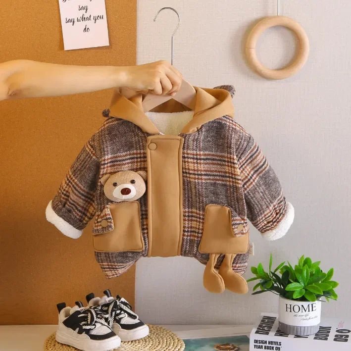 Peluş Astarlı Kapüşonlu Ayıcık Cepli Çocuk Ceket 1 - 5 Yaş - MAKKA