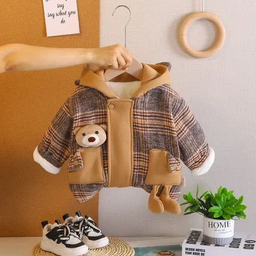 Peluş Astarlı Kapüşonlu Ayıcık Cepli Çocuk Ceket 1 - 5 Yaş - MAKKA