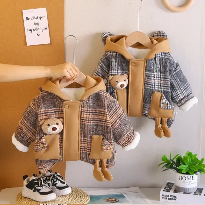 Peluş Astarlı Kapüşonlu Ayıcık Cepli Çocuk Ceket 1 - 5 Yaş - MAKKA