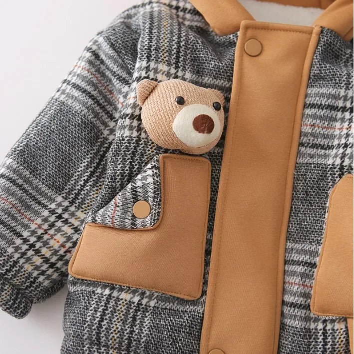 Peluş Astarlı Kapüşonlu Ayıcık Cepli Çocuk Ceket 1 - 5 Yaş - MAKKA