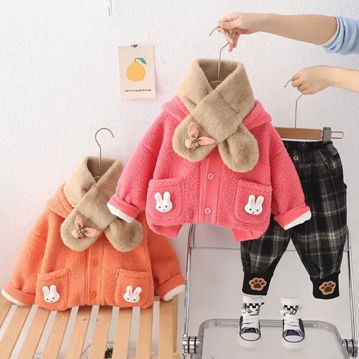 Peluş Atkılı 3 Parça Tavşan Cepli Kız Çocuk Takımı - MAKKA