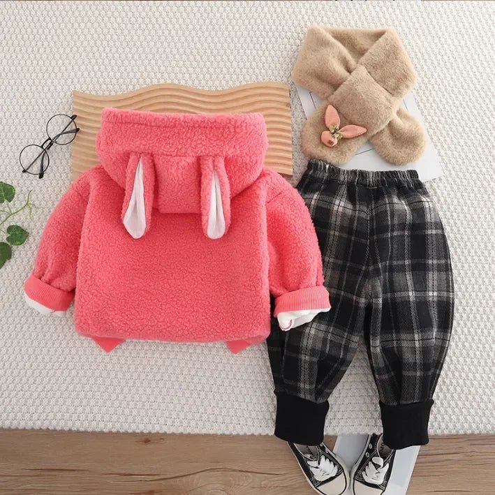 Peluş Atkılı 3 Parça Tavşan Cepli Kız Çocuk Takımı - MAKKA