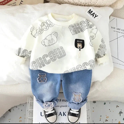 Pelüş Ayıcık Detaylı Sweat ve Nakışlı Jean Çocuk Takımı - MAKKA