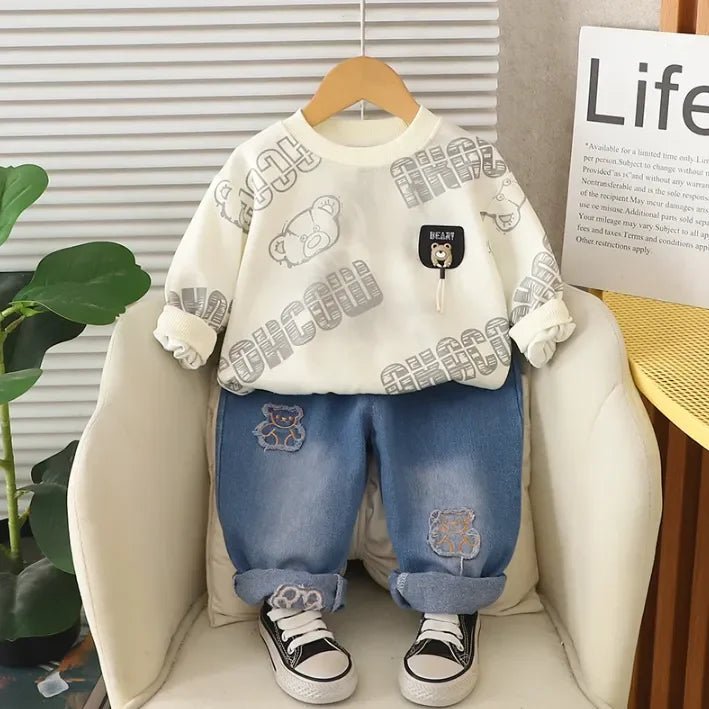 Pelüş Ayıcık Detaylı Sweat ve Nakışlı Jean Çocuk Takımı - MAKKA