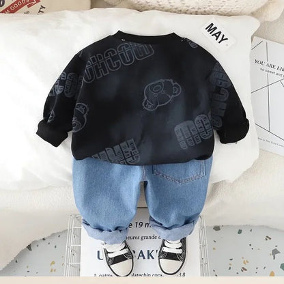 Pelüş Ayıcık Detaylı Sweat ve Nakışlı Jean Çocuk Takımı - MAKKA