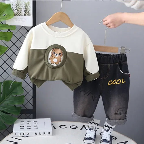 Peluş Ayıcıklı Erkek Çocuk 2'li Takım Sweatshirt ve Jean Pantolon - MAKKA