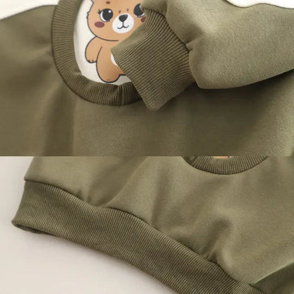 Peluş Ayıcıklı Erkek Çocuk 2'li Takım Sweatshirt ve Jean Pantolon - MAKKA