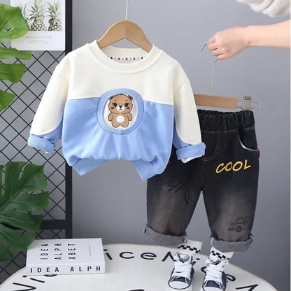 Peluş Ayıcıklı Erkek Çocuk 2'li Takım Sweatshirt ve Jean Pantolon - MAKKA