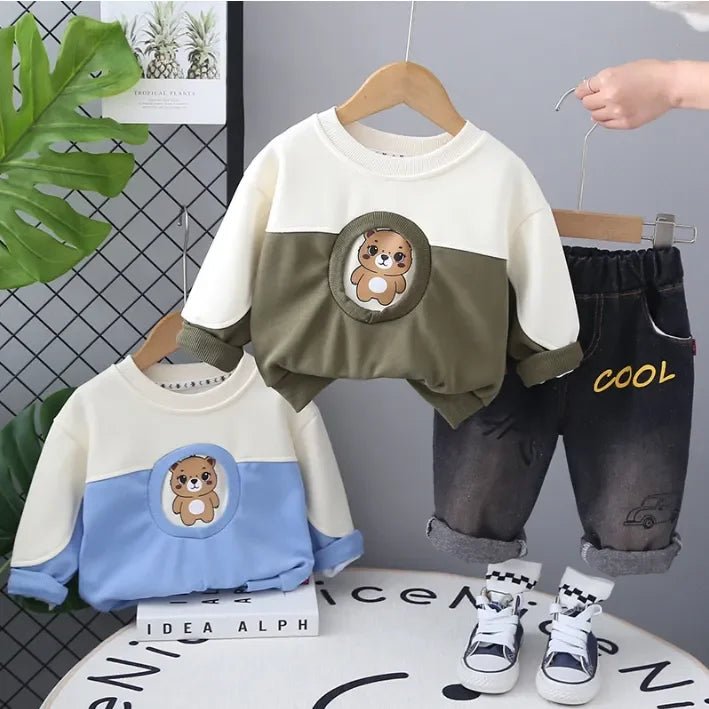 Peluş Ayıcıklı Erkek Çocuk 2'li Takım Sweatshirt ve Jean Pantolon - MAKKA