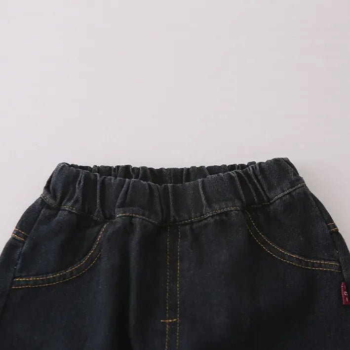 Peluş Kapüşonlu Erkek Çocuk Takımı Kot Pantolonlu Rahat Set - MAKKA