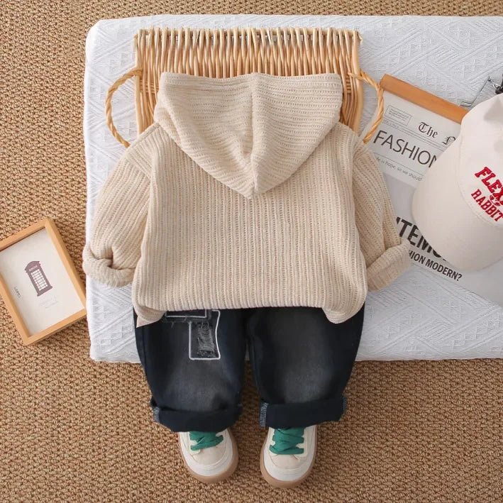 Peluş Kapüşonlu Erkek Çocuk Takımı Kot Pantolonlu Rahat Set - MAKKA