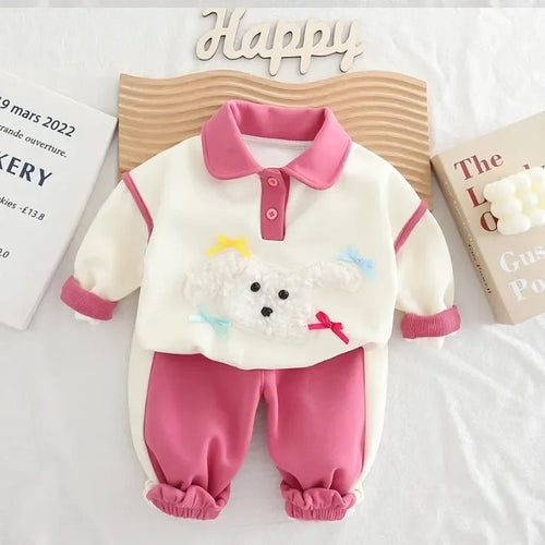 Peluş Kuzu Desenli Pamuklu Kız 2 Parça Takım Esnek Bel - MAKKA