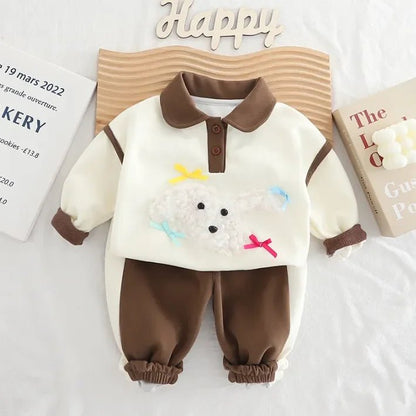 Peluş Kuzu Desenli Pamuklu Kız 2 Parça Takım Esnek Bel - MAKKA