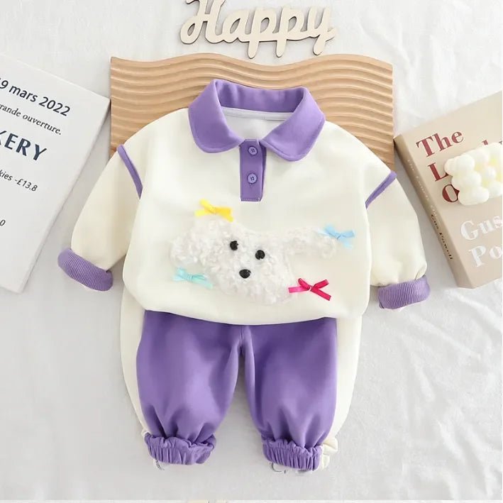 Peluş Kuzu Desenli Pamuklu Kız 2 Parça Takım Esnek Bel - MAKKA