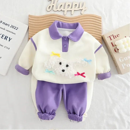 Peluş Kuzu Desenli Pamuklu Kız 2 Parça Takım Esnek Bel - MAKKA