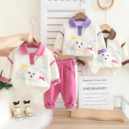 Peluş Kuzu Desenli Pamuklu Kız 2 Parça Takım Esnek Bel - MAKKA