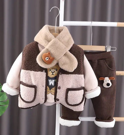 Peluşlu 3 Parçalı Kışlık Bebek ve Çocuk Takımı Sıcak Rahat - MAKKA