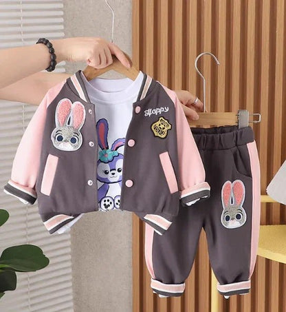 Pembe 3 Parçalı Kız Çocuk Takım Yumuşak Nefes Alan Kumaş - MAKKA