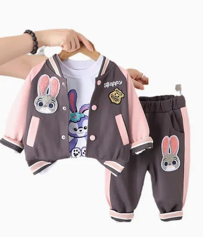 Pembe 3 Parçalı Kız Çocuk Takım Yumuşak Nefes Alan Kumaş - MAKKA