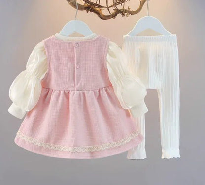 Pembe Beyaz Kız Çocuk Takım Pamuklu Rahat Esnek Bel - MAKKA