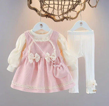 Pembe Beyaz Kız Çocuk Takım Pamuklu Rahat Esnek Bel - MAKKA