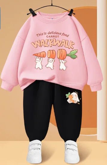 Pembe Siyah Uzun Kollu Kız Çocuk Takım Pamuk Karışımlı Rahat - MAKKA