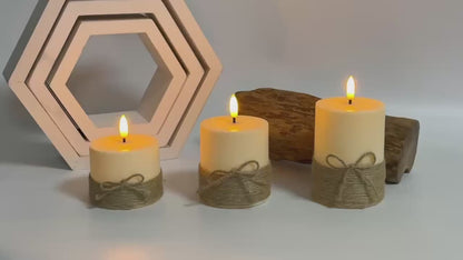 Halat Kaplı 3'lü Uzaktan Kumandalı LED Mum Seti, Zamanlayıcılı