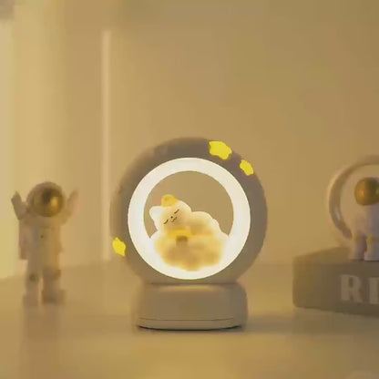 USB Şarjlı Uyuyan Kedi Gece Lambası 3 Kademe Parlaklık Ayarlı